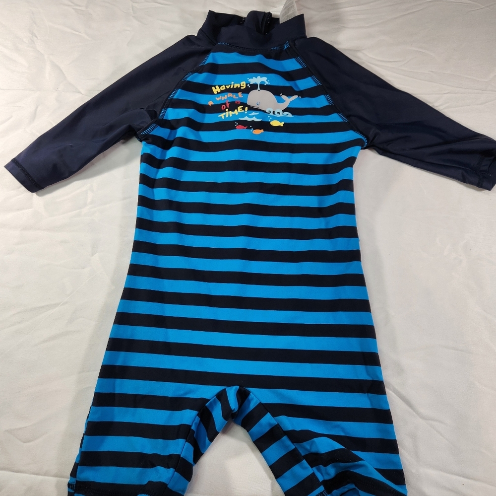 Blue & Navy Bonverano Striped Kids Rash Guard Swimsuit 4T
